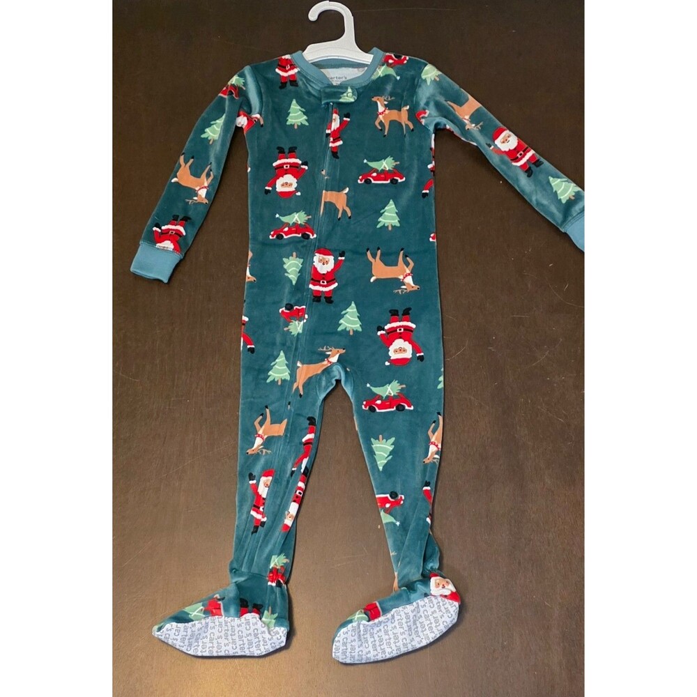 * 2T Carter's Just One You Boys Christmas Santa Reindeer Footed Pajamas
